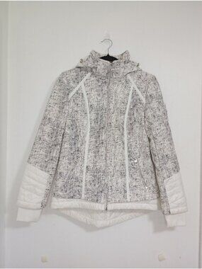 Guess Womens Tweed Textured Quilted Jacket Zippered Pockets Hood Size Small